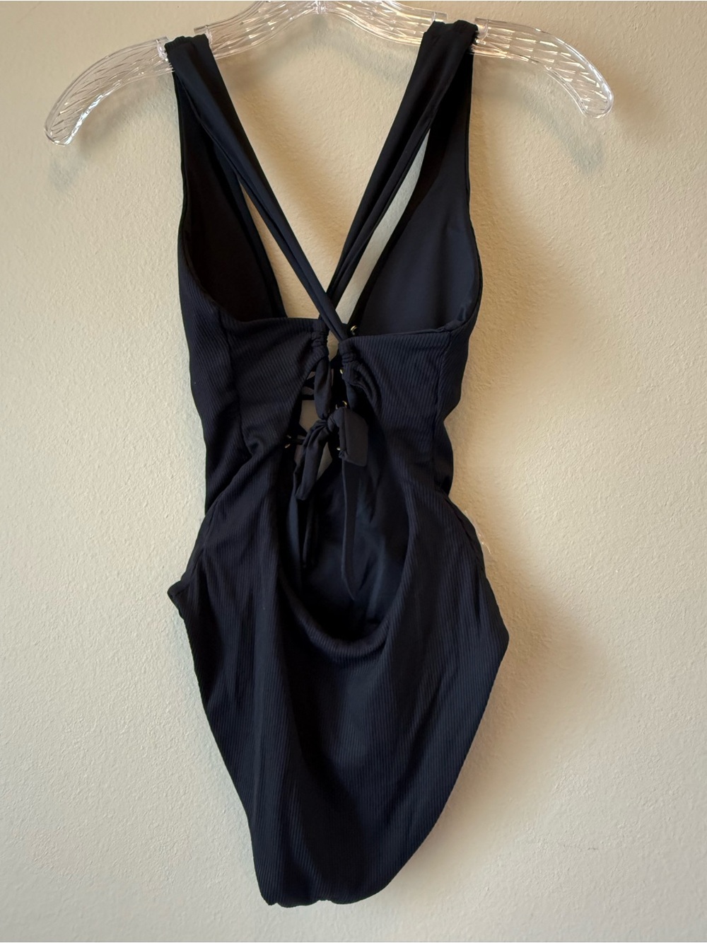 NWOT BECCA Modern Edge Ribbed Grommet One Piece Lace-Up Plunge Swimsuit Size Sm - Picture 4 of 12